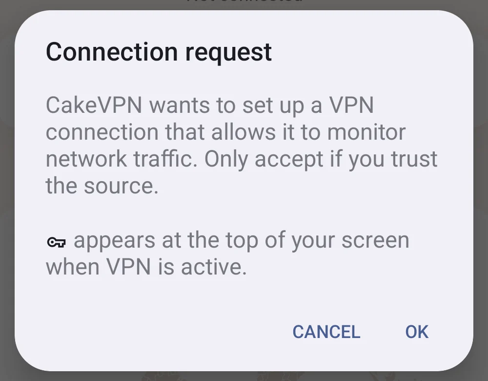 Android asking to allow the VPN connection