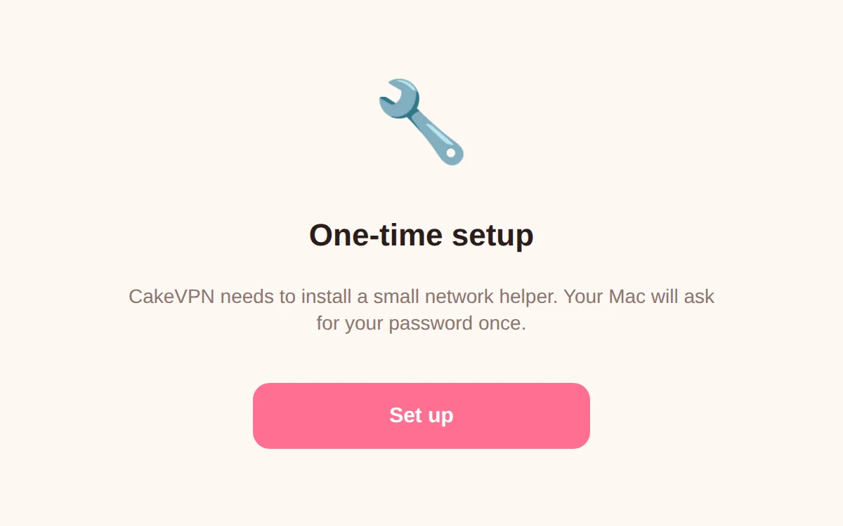 The one-time setup screen